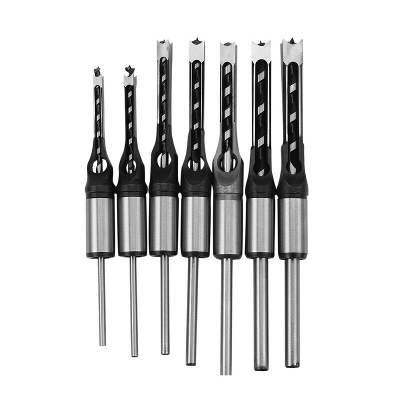 7pcs 1/4 To 1/2 Square Hole Drill Bit 45 Steel Mortising Drilling Woodworking J5
