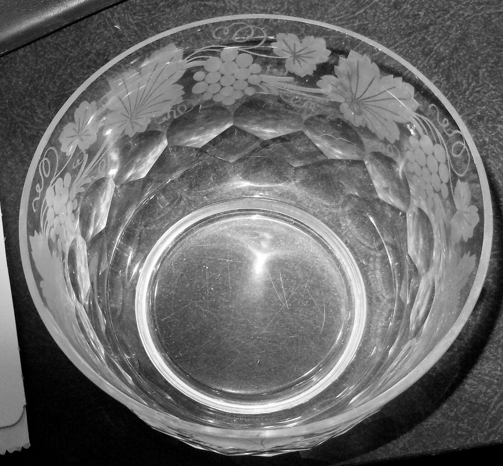 Beautiful Crystal Bowl, Etched With Grape Vines, 4 & 5/8" By 3 & 1/4"