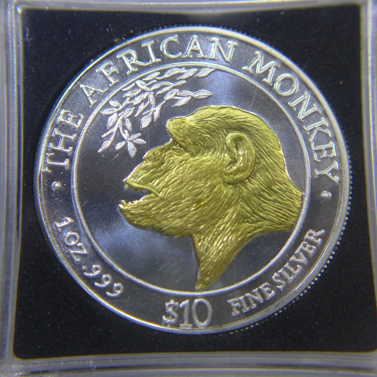 Somalia 1998 $10 Dollars Gilded African Monkey 1 Oz .999 Silver Coin In Capsule