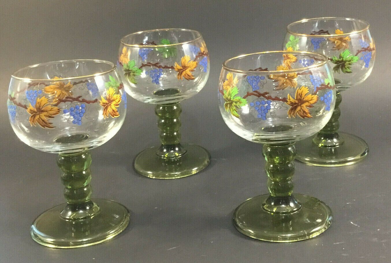 Roemer German Wine Glasses Painted Grape Leaves Set Of 4