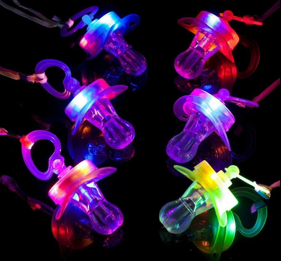 Light Up Pacifiers Led Party Glow Whistle Flashing Lanyard Party Wave 12 Pieces