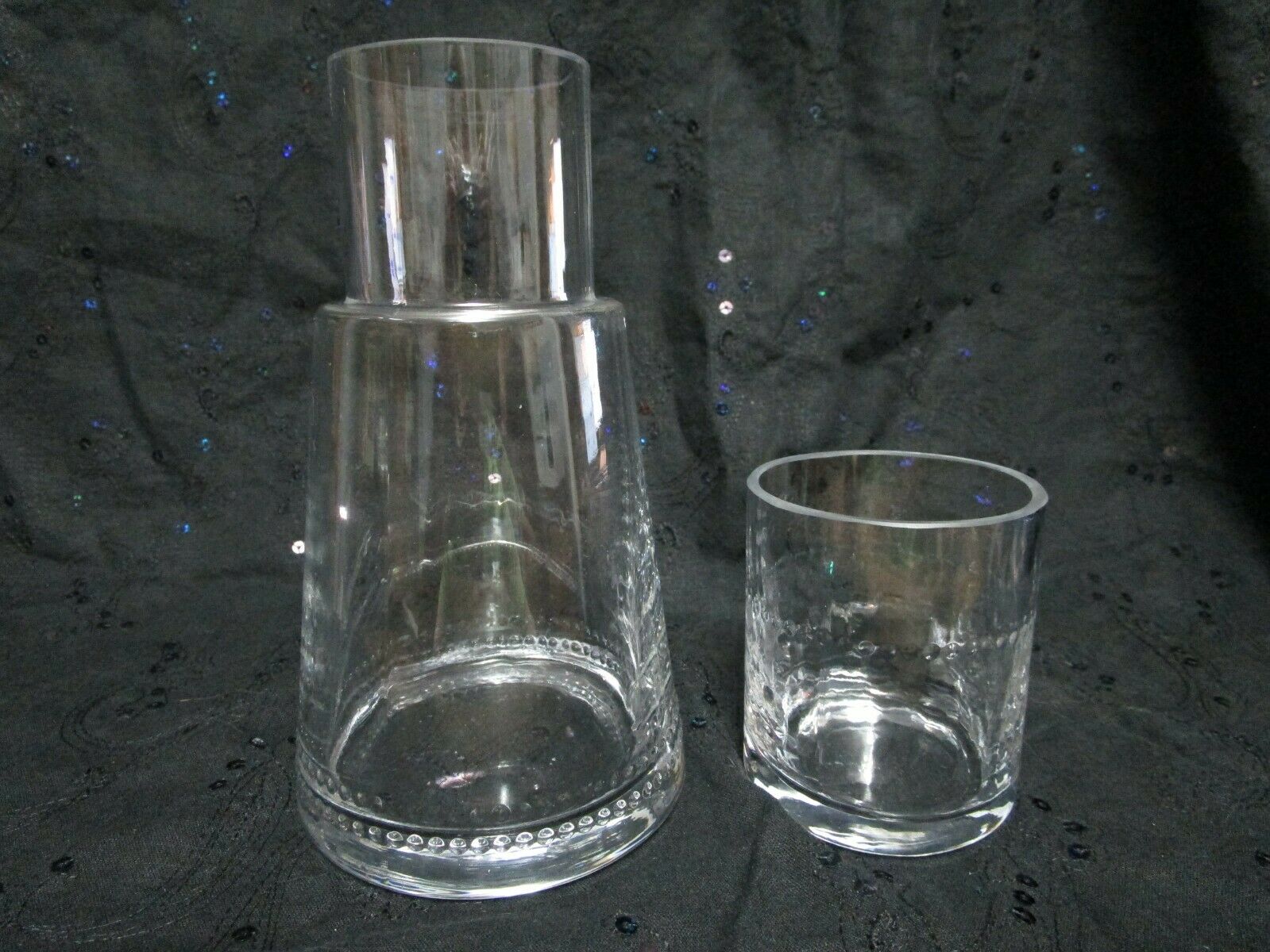 Bedside 8-1/4" Clear Glass Water Carafe & Inverted Glass Tumbler
