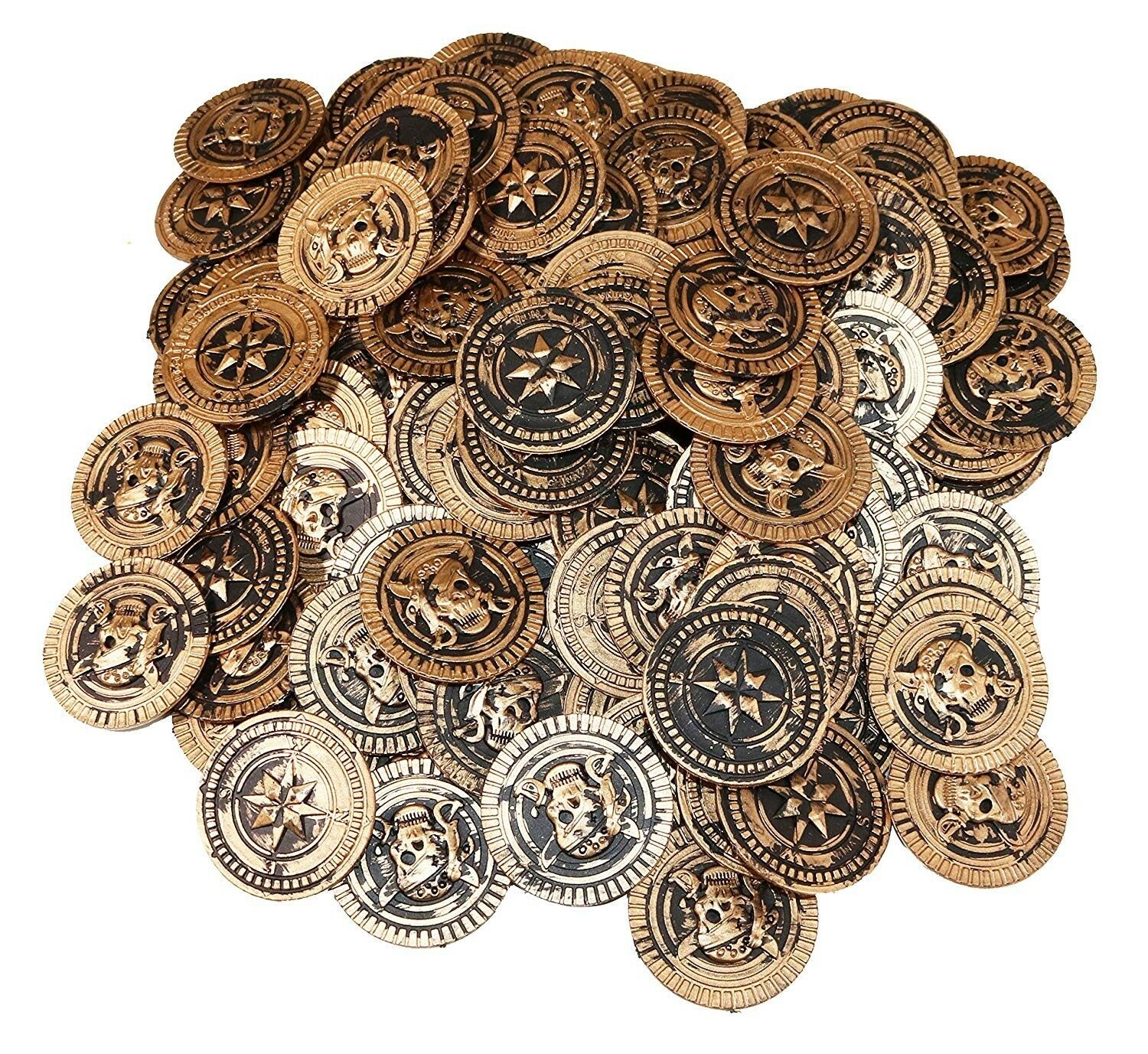 144 Plastic Rustic Vintage Brass Gold Coins Pirate Treasure Chest Money Favors