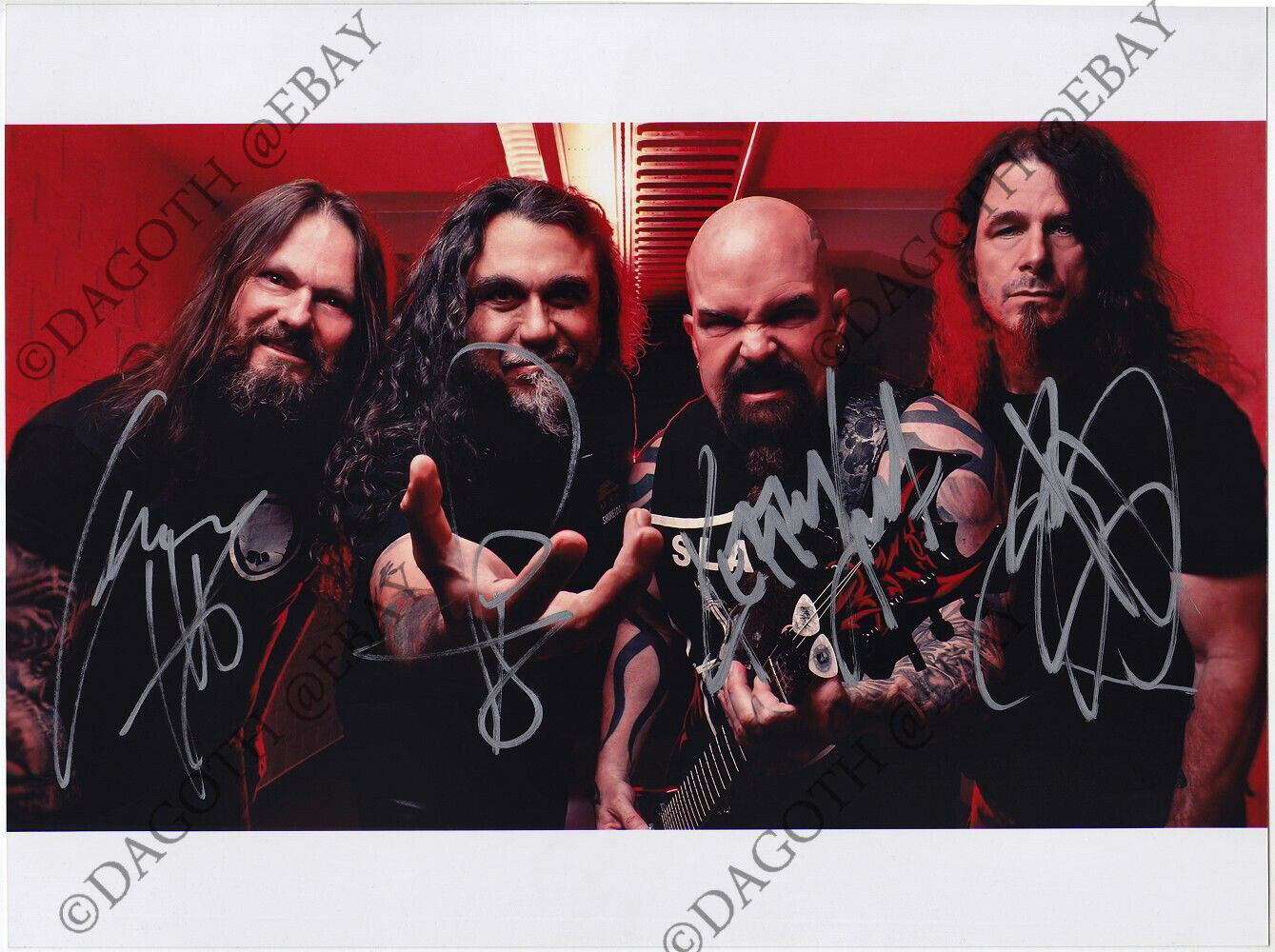 Slayer 8x10 Photo, Fully Signed Tom Araya Kerry King +2 Reign In Blood Autograph