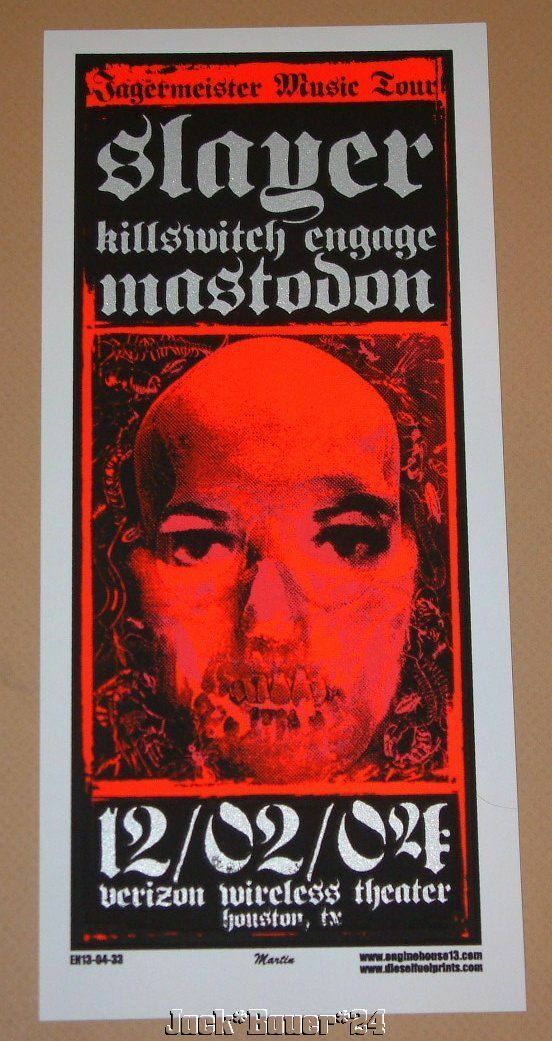 Slayer Mastodon Houston Tx Mike Martin Concert Poster Handbill Print 2004